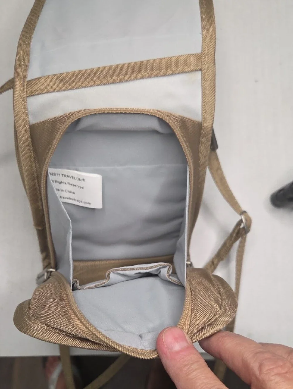 Travelon Small Crossbody Security Pouch in Beige With Belt Clip